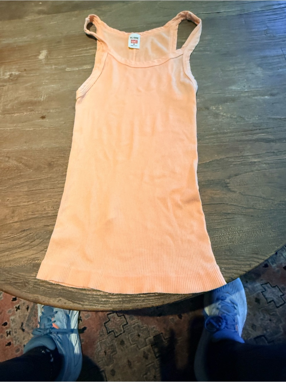 Re/Done Peach Ribbed Scoop Tank-M